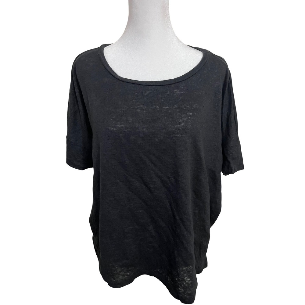 J. Jill Love Linen Black Short Sleeve Scoop Neck Relaxed Fit Top Large RN 97641